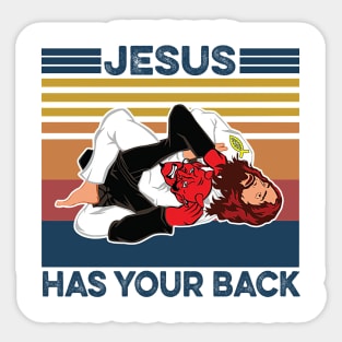 Brazilian Jiu Jitsu Tees Christian Tees Jesus Has Your Back Vintage Sticker